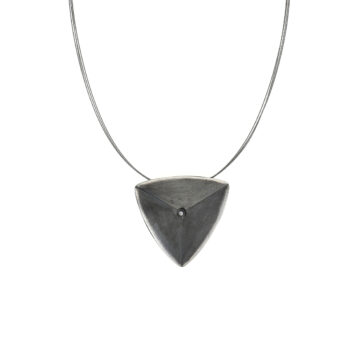 Large Oxidized Sterling Silver Cubic Zirconia Triangle Pendant with 4-Strand Wire