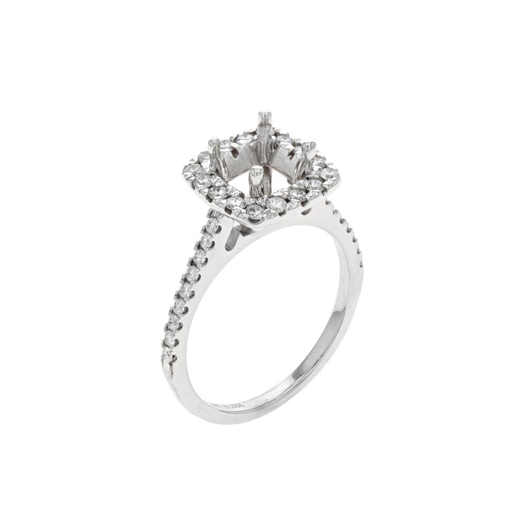 Estate 14K White Gold Diamond Halo Engagement Ring Semi-Mounting
