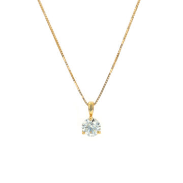 14K Yellow Gold Solitaire Diamond Pendant with Chain