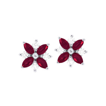 14K White Gold Marquise Ruby and Diamond Earrings