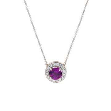 14K White Gold Purple Garnet and Diamond Necklace