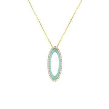 14K Yellow Gold Turquoise and Diamond Pendant with Chain