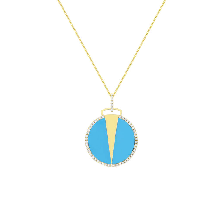 14K Yellow Gold Turquoise and Diamond Pendant with Chain
