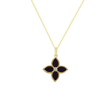 14K Yellow Gold Black Onyx and Diamond Pendant with Chain