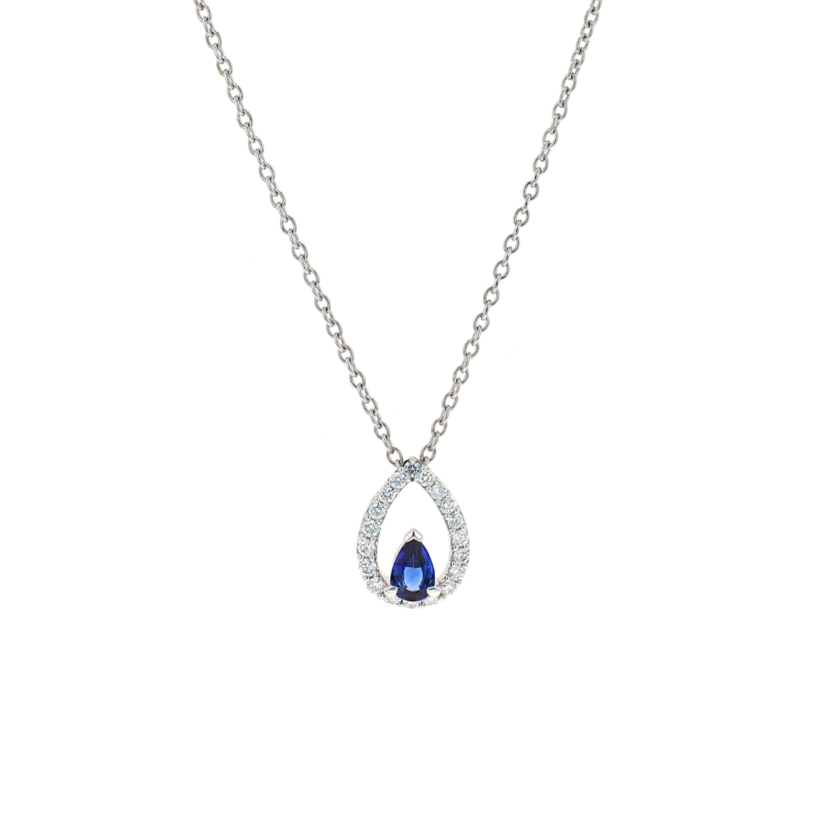 Pear Shaped Blue Sapphire & Diamond Halo Necklace