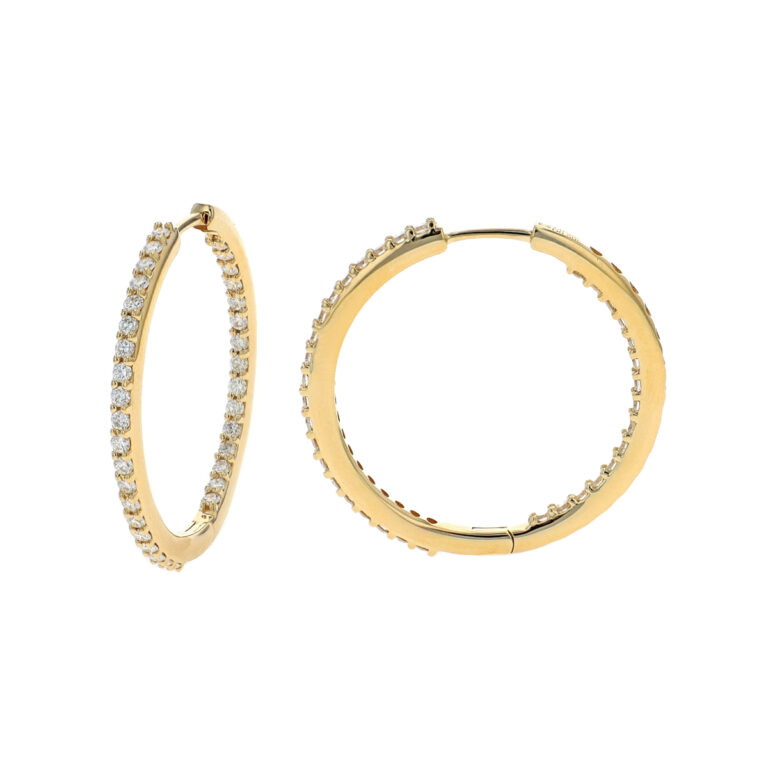 14K Yellow Gold 1.00 Carat Diamond Hoop Earrings
