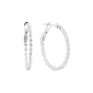 14K White Gold Diamond Shared Prong Hoop Earrings