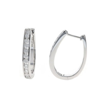 14K White Gold “U” Shaped Diamond Hoop Earrings