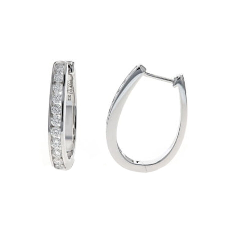 14K White Gold “U” Shaped Diamond Hoop Earrings