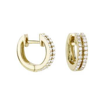 14K Yellow Gold Diamond Huggie Hoop Earrings