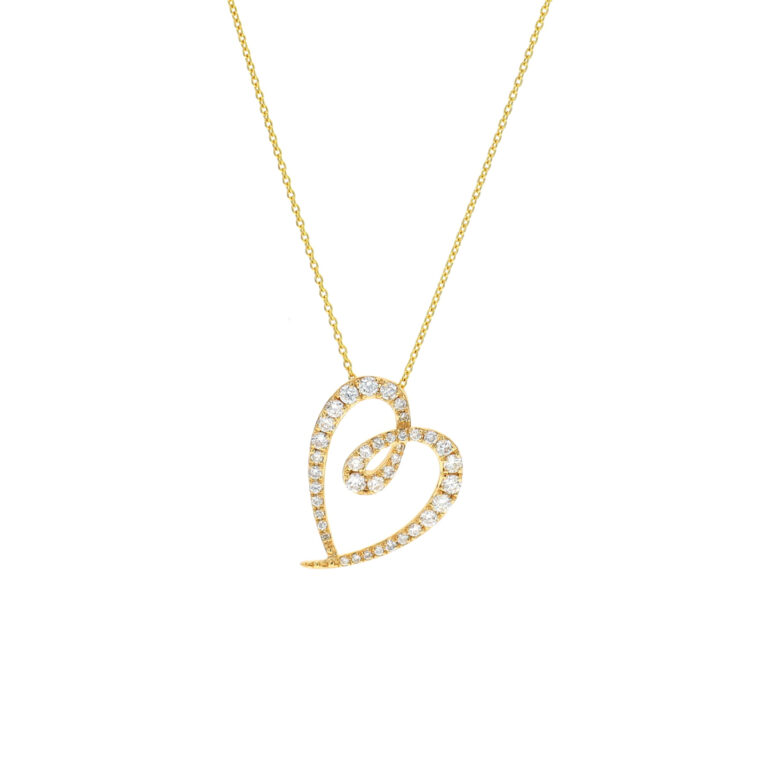 14K Yellow Gold Diamond Heart Pendant with Chain