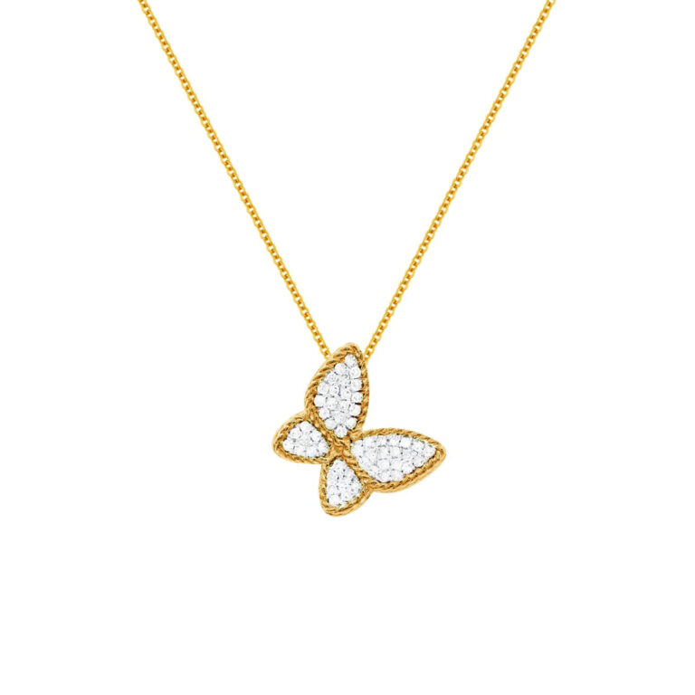 14K Yellow Gold Diamond Butterfly Pendant with Chain
