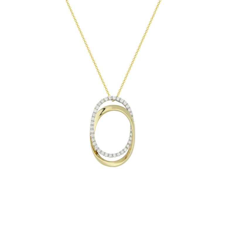 14K Two-Tone Diamond Interlocking Oval Pendant with Chain