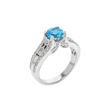 Estate 14K White Gold Swiss Blue Topaz and Diamond Ring
