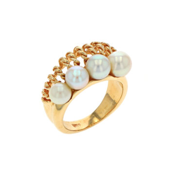 Estate 14K Yellow Gold Graduated Cultured Pearl Band