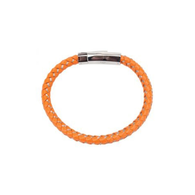 Stainless Steel Orange Leather Bracelet