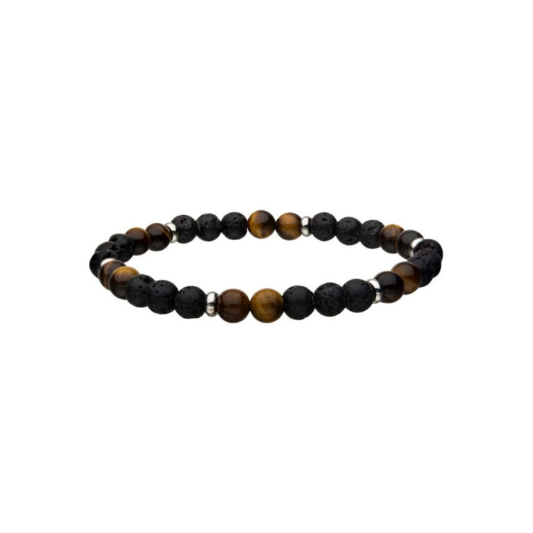 Black Lava and Tiger Eye Beaded Bracelet