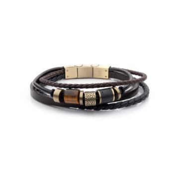 Stainless Steel and Leather Tiger Eye Bracelet