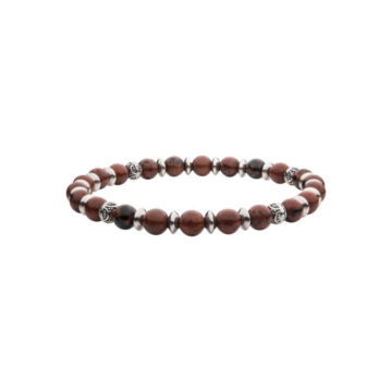 Stainless Steel Brown Obsidian and Oxidized Beaded Bracelet