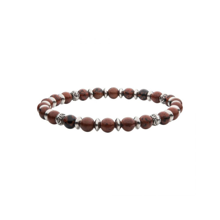 Stainless Steel Brown Obsidian and Oxidized Beaded Bracelet