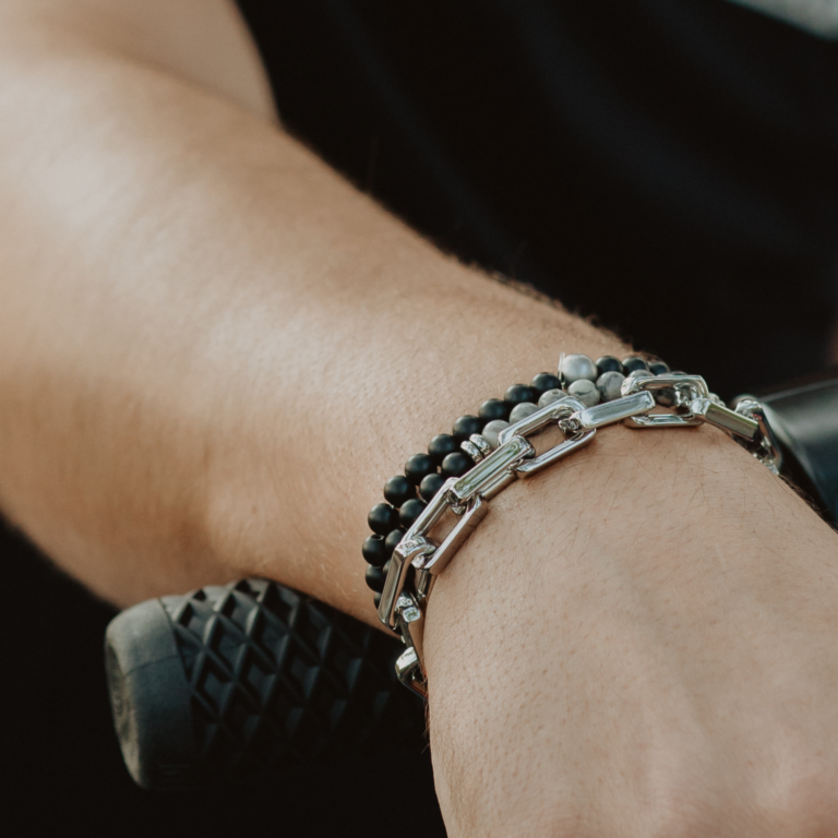 Stainless Steel Jasper and Onyx Double Bracelet