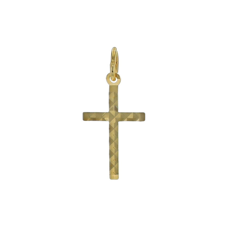 14K Yellow Gold Diamond-Cut Cross Pendant