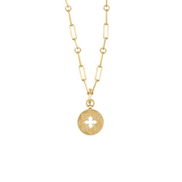 18K Yellow Gold Diamond Venetian Princess Medallion Link Necklace