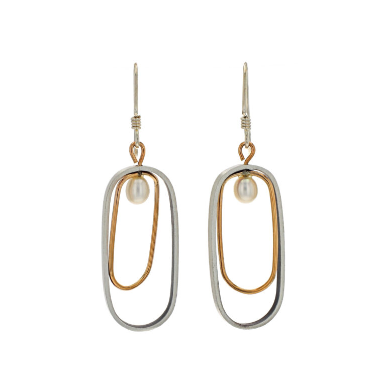 Two-Tone Oval Earrings with Pearls