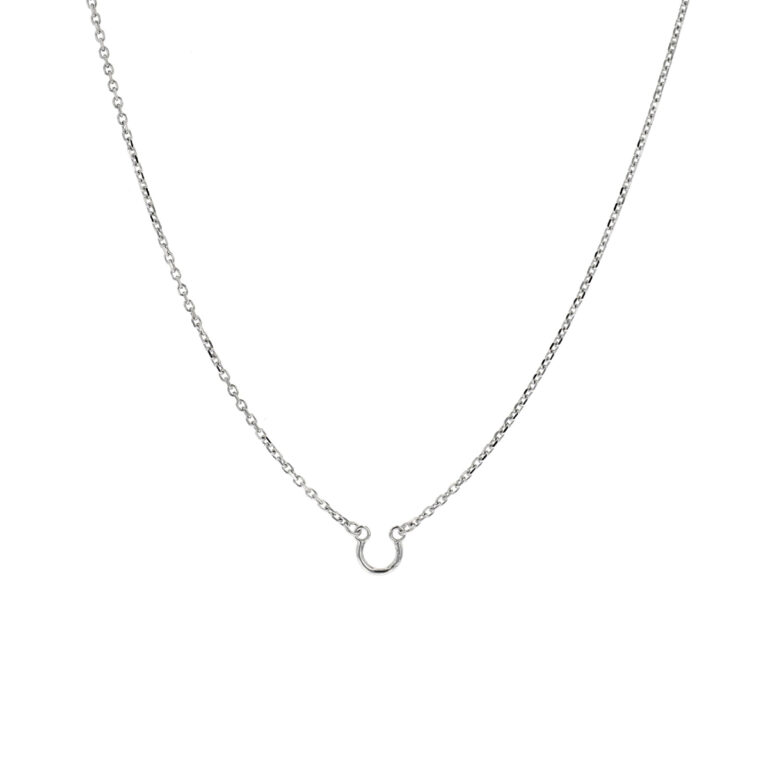 14K White Gold 18-Inch Diamond-Cut Cable Chain with Pendant Saddle