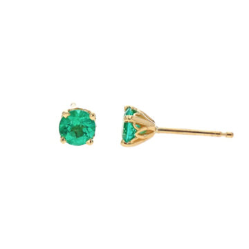14K Yellow Gold 0.60 Carat Emerald Stud Earrings