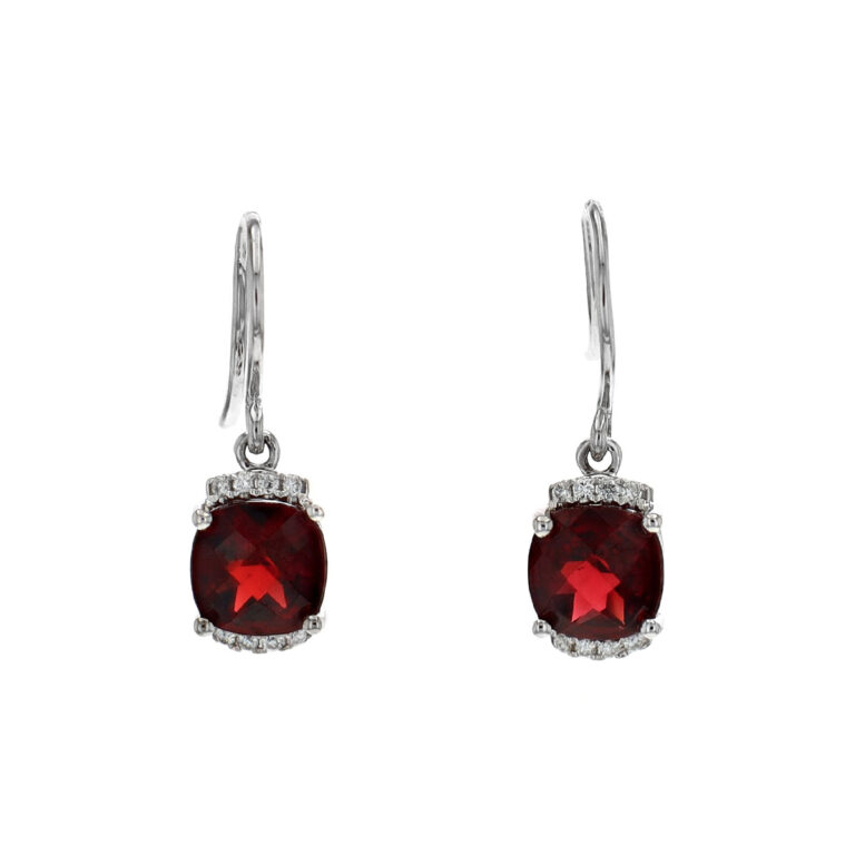 14K White Gold Garnet and Diamond Dangle Earrings