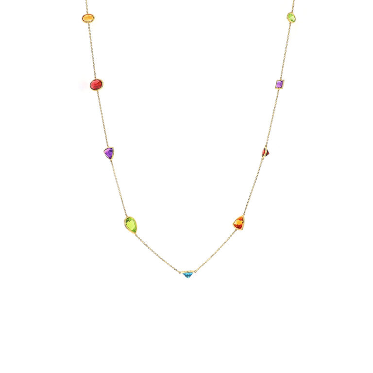 14K Yellow Gold Multicolored Stone Necklace