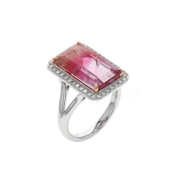 14K Tri-Tone Emerald-Cut Bicolor Pink Tourmaline Ring