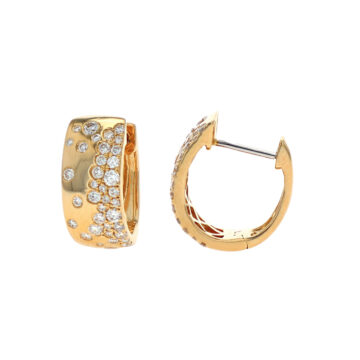 14K Yellow Gold Diamond Flush Wide Hoop Earrings