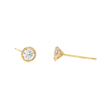 14K Yellow Gold Diamond Bezel Stud Earrings