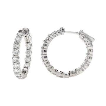14K White Gold 3.04 Carat Diamond Hoop Earrings