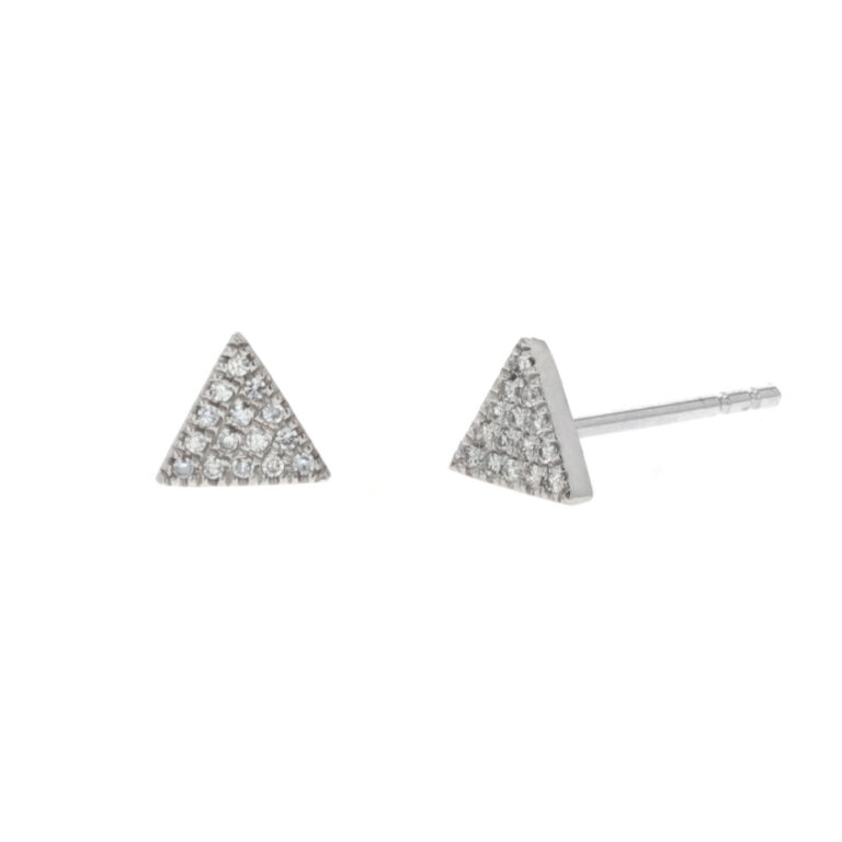 14K White Gold Triangle Pavé Diamond Stud Earrings