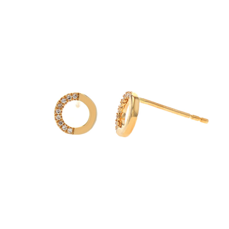 14K Yellow Gold Half Circle Diamond Stud Earrings