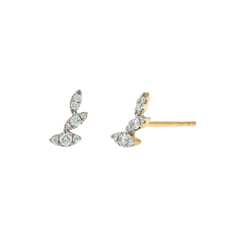 14K Yellow Gold Diamond Leaf Stud Earrings