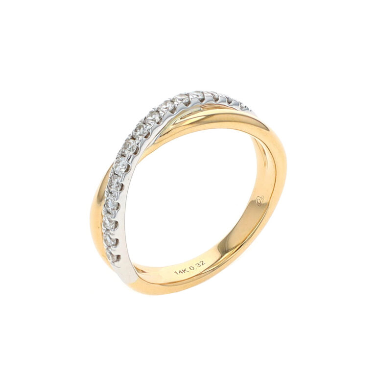 14K Two-Tone Diamond Crossover Band