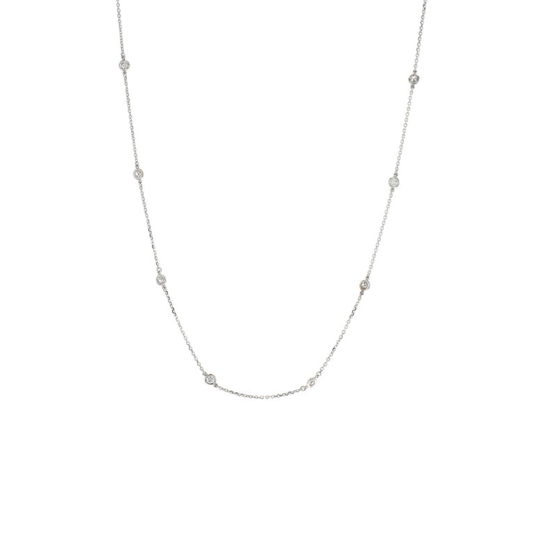 14K White Gold 0.72 Carat Diamond Station Necklace