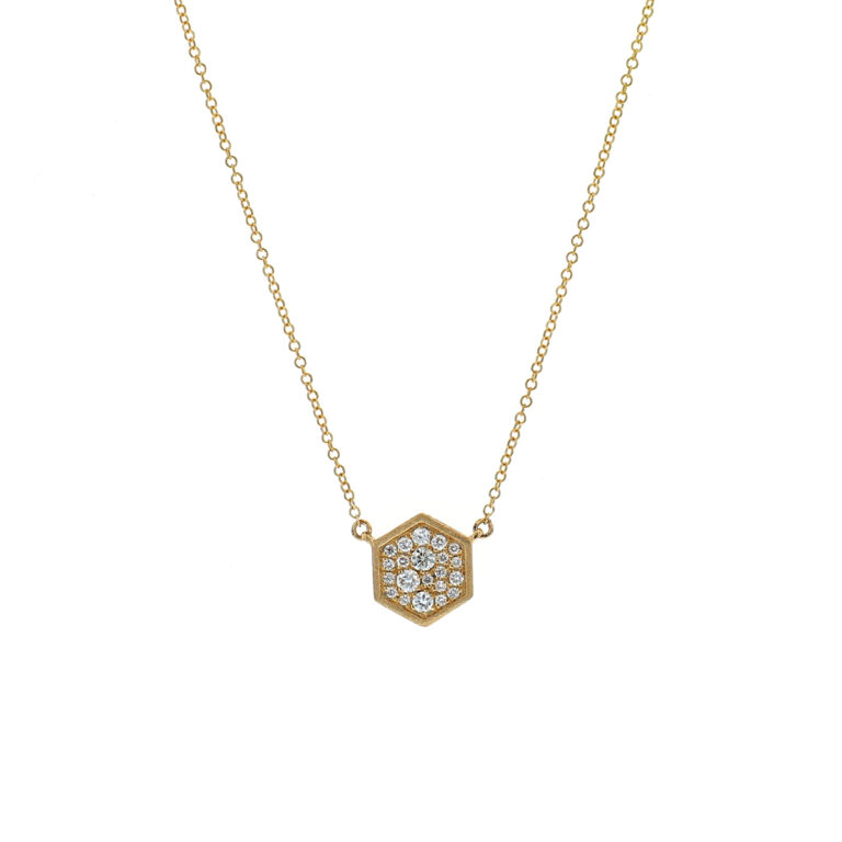 14K Yellow Gold Diamond Pavé Hexagon Necklace