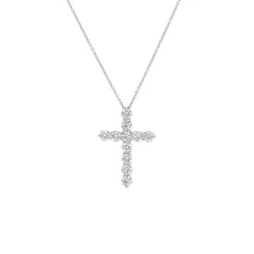 14K White Gold Diamond Cross Pendant with Chain