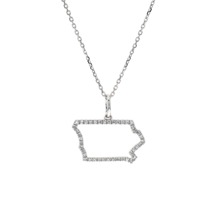 14K White Gold Mini Diamond Iowa Pendant with Chain