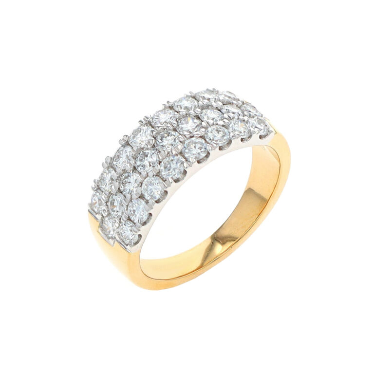 14K Two-Tone 3-Row Diamond Wedding Band