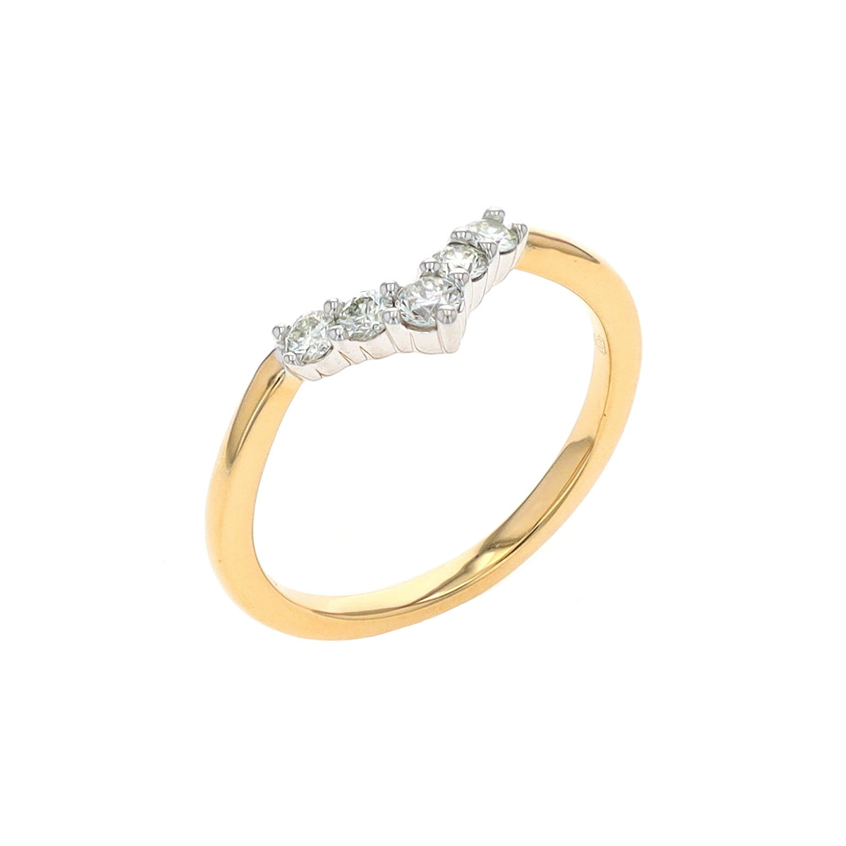 14K Two-Tone Diamond V-Centered Wedding Band