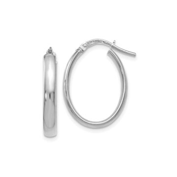 14K White Gold Oval Hoop Earrings