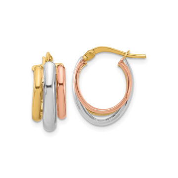 14K Tri-Tone 3-Row Oval Hoop Earrings