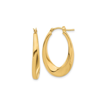 14K Yellow Gold Oval Twist Hoop Earrings
