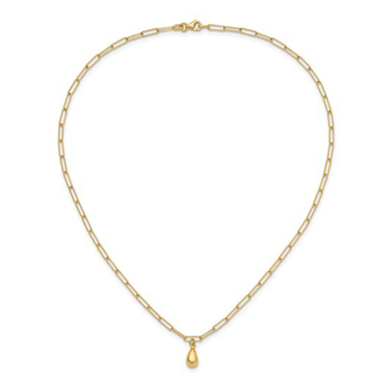 14K Yellow Gold Teardrop Paperclip Necklace